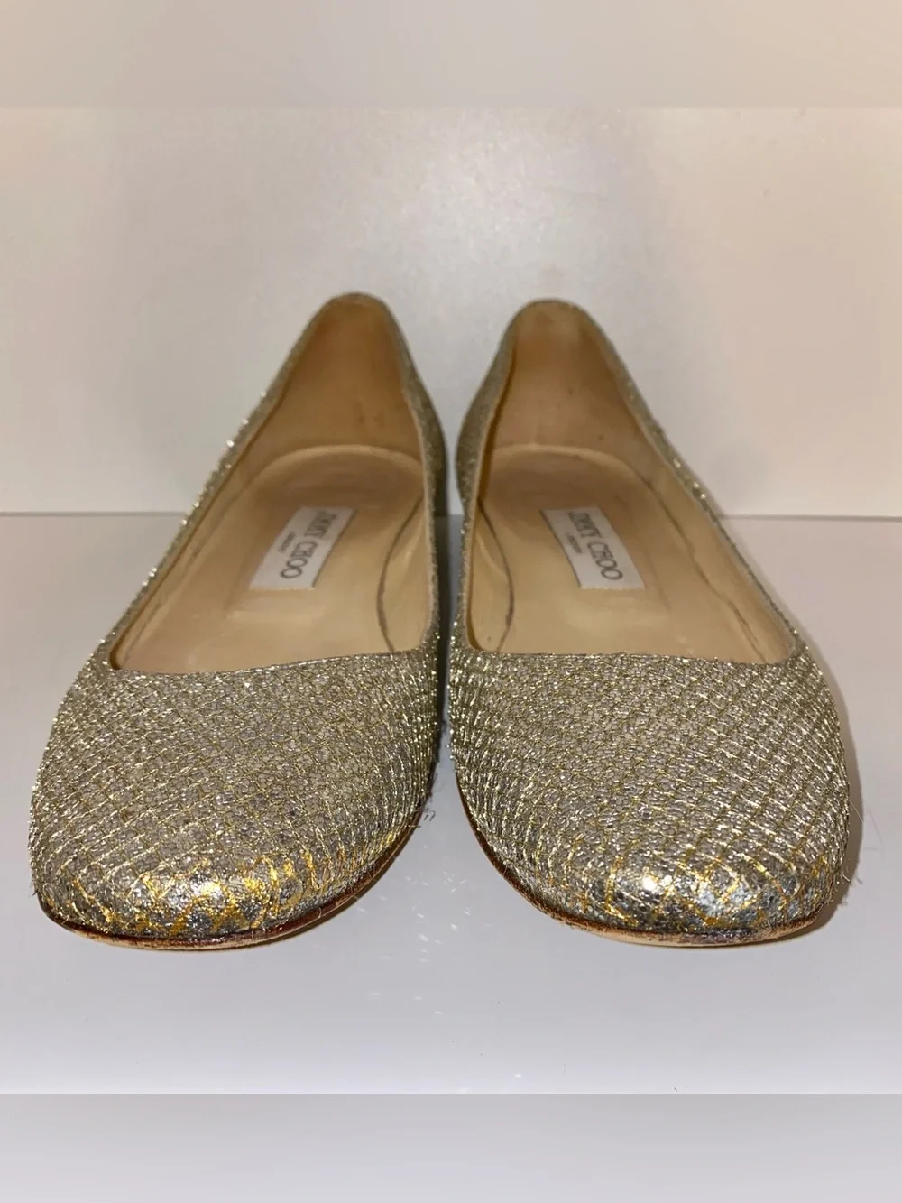 Jimmy Choo Sparkling Gold and Silver Ballet Flats